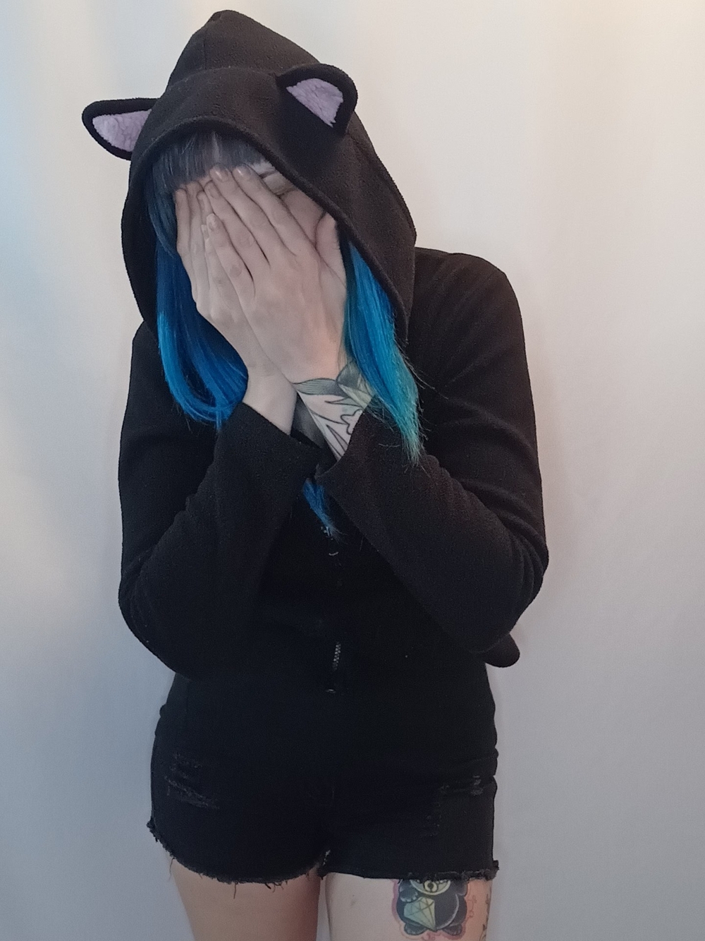Emily The Strange Black Zip-Up Fleece Hoodie with Cat Ears.